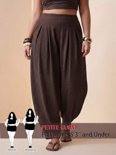 SHEIN PETITE CURVE Plus Size New Plus Size Women's Petite Girls Women Summer Casual Loose Harem Pants With Pockets, Loose Fit, Suitable For Vacation  With Pockets  Wide Leg Elegant Pants Straight Leg Elegant Commuter Pants,High-Waisted Makes You Look Slimmer And Your Legs Longer, Suitable For Petite Women.High-Waisted Makes You Look Slimmer And Your Legs Longer, Suitable For Petite Women.Suitable For All Seasons And Occasion,Suitable For Petite Girls& Women, Summer Pants Summer Summer Pants Summer Outfits Summer Holiday Outfits Long Summer Pants For Women Spring Outfit ,Wide-Leg Pants,Office Pants,Pants,Elegant Pants,Casual Pants, High-Waisted Slimming Wide-Leg Pants For Summer,Elegant Women's Ceremony Pants ,Elegant Pants For Party,Elegant Pants For Ladies,Elegant Long Pants, Vacation Outfits Women,Holiday Outfits For Women,Summer Holiday Outfits,Summer Vacation Outfits,Casual Pants For Women ,Casual Pants For Women