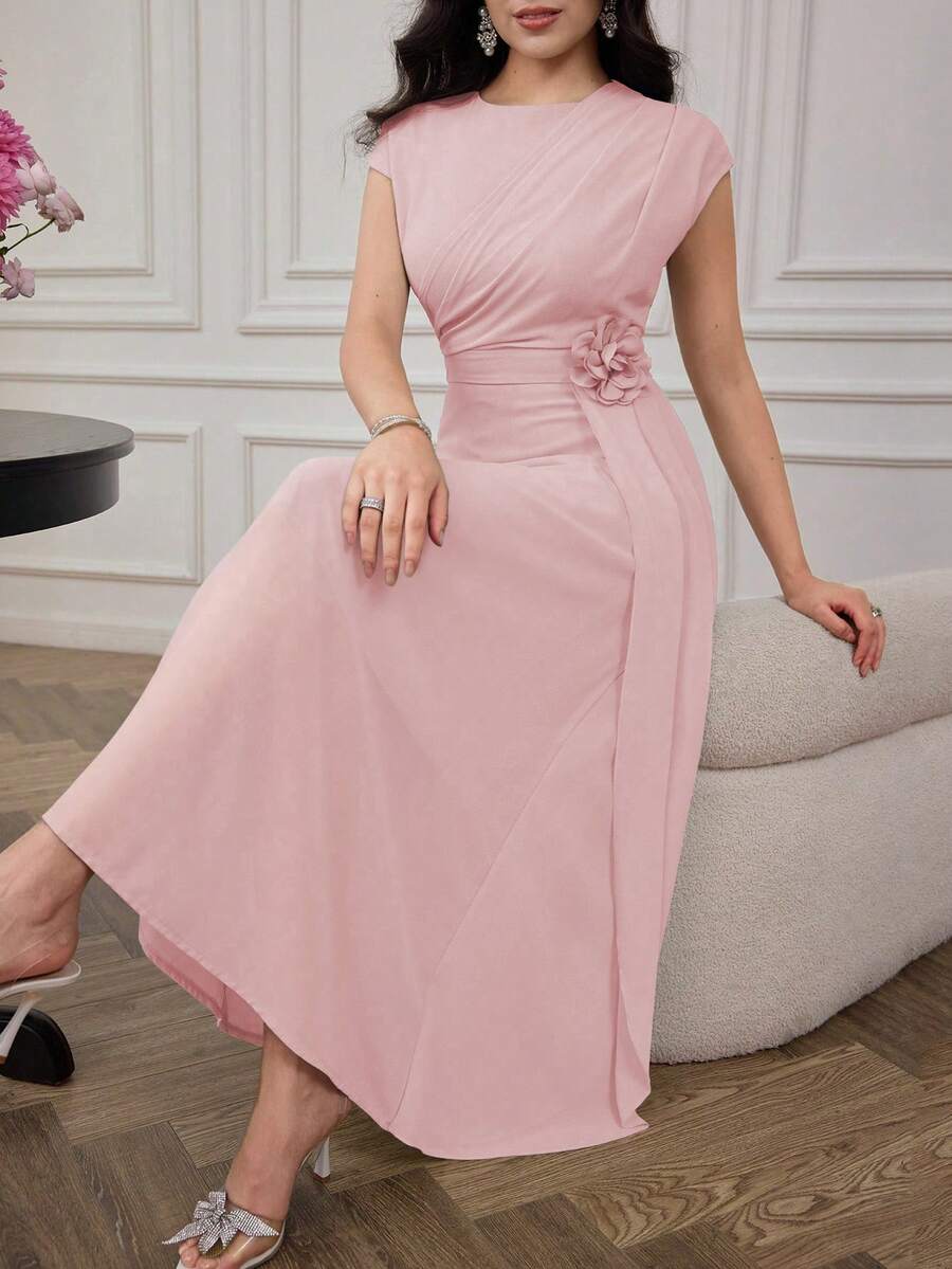 Modelyn 薄荷绿褶皱3D花卉装饰优雅高端女士正式礼服 - 粉色 - 查看 1