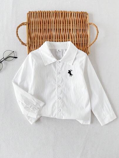 SHEIN Toddler Boys' Solid Color Square Neck Collar Long Sleeve Shirt, Comfortable Fabric, Casual Versatile Suitable For Little Boys In Any Occasion, Ideal For Summer Wear, Elegant Outfit, Suitable For Outings, Vacations, Photography, Spring/Summer 2026 New Fashion, Suitable For School