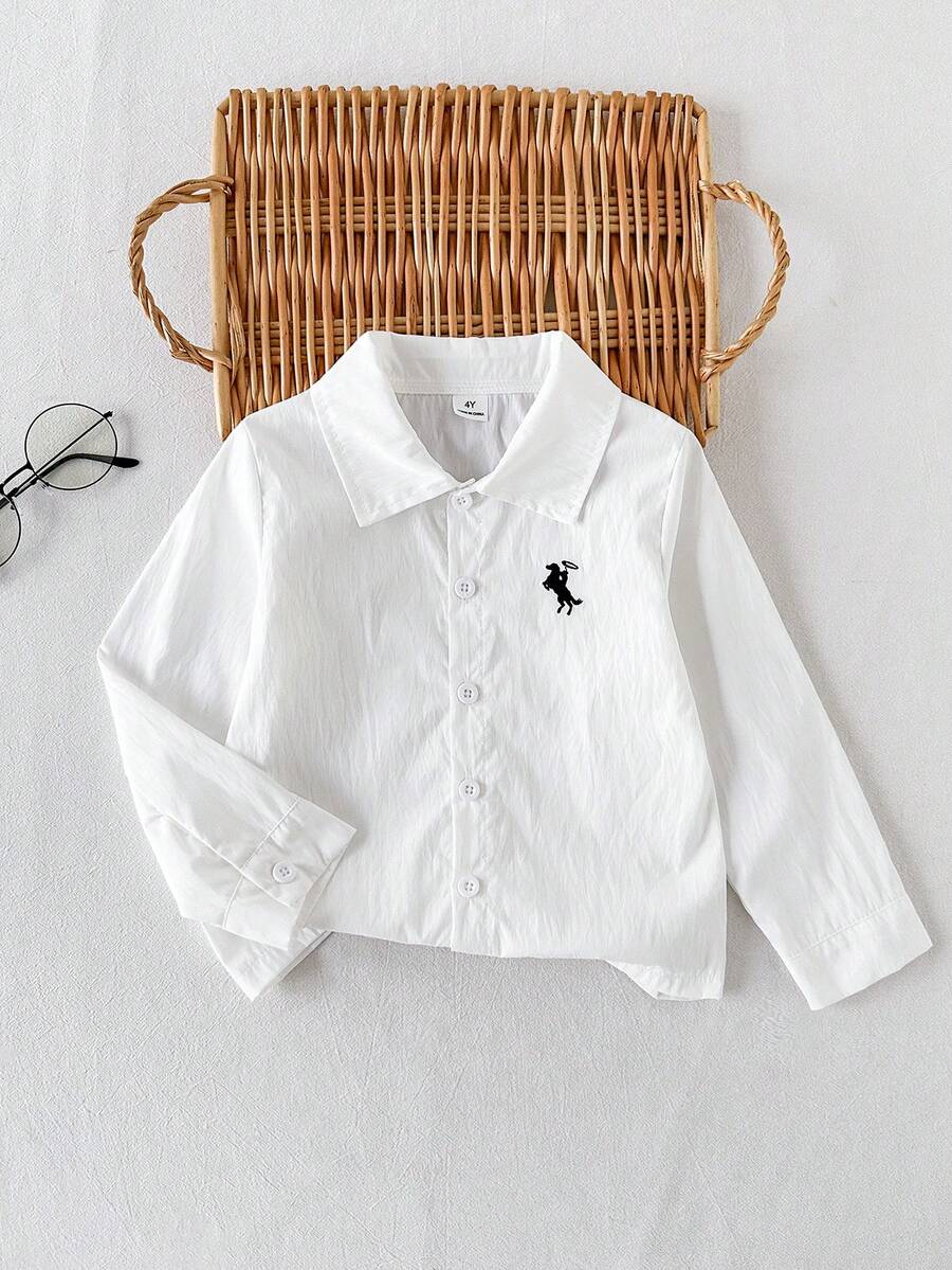 SHEIN 男童纯色方领长袖衬衫,面料舒适,休闲百搭,适合各种场合,是夏季穿着的理想之选,优雅时尚,适合外出、度假、拍照等场合,2026春夏新款,也适合上学穿着。 - 白色 - 查看 1