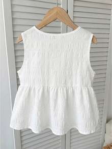 SHEIN Áo kiểu dáng thường ngày, thoải mái, có họa tiết, thắt nơ phía trước, thích hợp cho bé gái tuổi teen, đi nghỉ mát. - trắng - Xem 2