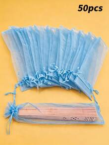 10/20/30/50/100pcs Drawstring Organza Gift Bag For Folding Hand Fan Storage, Pouches Tulle Bags,Rectangular Gift Bag, Craft Wrapping Bags Party Wedding Favor;Birthday Present,Kraft Paper Bags,First Birthday,Pink Christmas Wrapping Paper,Gift Box Small, Gift Bag(White) - Light blue - View 14