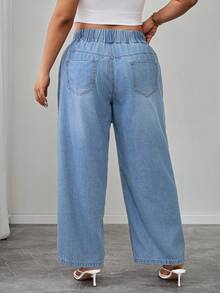 Elenzga Celana Jeans Denim Washed Kasual Wanita Ukuran Plus dengan Hem Bergelombang, Serbaguna untuk Pakaian Sehari-hari, Formal, Liburan, Biru Muda, Musim Panas - Light Wash - View 2