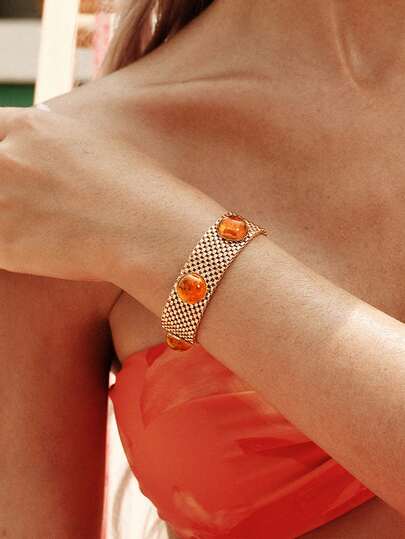 Glisma Vòng tay bản rộng mạ vàng 18K, dây chuyền vàng đính hạt nâu, cao cấp/sang trọng/đẳng cấp, thích hợp cho mùa hè/đi biển/dạ hội/tiệc tùng, nhiều lớp/đính đá quý/hạt cườm/pha lê, gợi cảm/cổ điển, dành cho mẹ/phụ nữ/cô gái/người mẹ.
