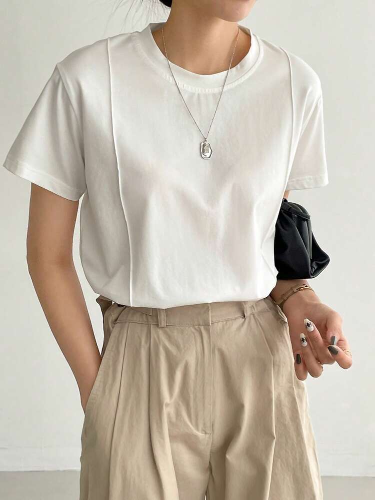 Women's Solid Color Round Neck Casual Versatile Daily Wear Short Sleeve T-Shirt