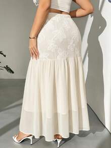Modelyn Plus Size Women Vacation Embroidered Camisole And Mesh Patchwork Skirt Set - Apricot - View 3