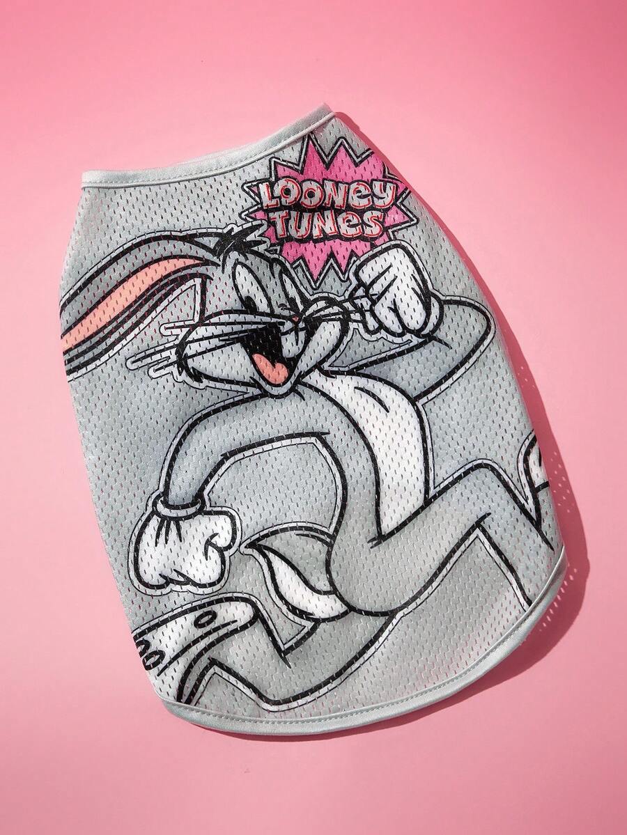 LOONEY TUNES X SHEIN 1 Piece Of Cartoon Pattern Printed Pet Vest, Cat Clothes, Dog Clothes, Size XXS-XXXXL, Extra Small, Extra Large, Bugs. - Grey - View 1