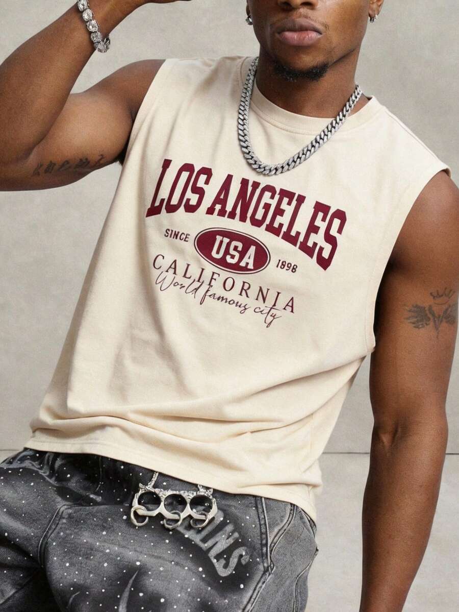 PAVTROS Camiseta de tirantes holgada sin mangas para hombre, adecuada para usar en verano, también un gran regalo para amigos, vacaciones - Albaricoque - Ver 1