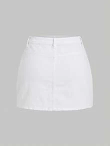 SHEIN MOD Women's Mini Red Cotton Casual Denim Skirt - White - View 2