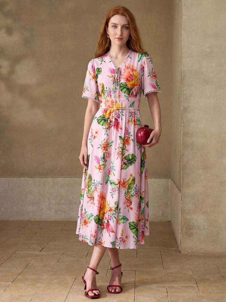 LINEN FLORAL PRINT DRESS