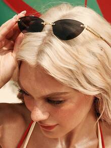 Glisma 1 Pair Unisex Cat Eye Minimalist Small Frame Fashionable Sunglasses, Suitable For Sports, Travel, Driving, Beach, Festivals, Vacations, Street, Fishing, Outdoor Activities. A Street Fashion Accessory, As Well As A College Style Choice For Summer Beach Vacations, Outdoor Trips, And Back To School Season. - Gold Ash - View 5