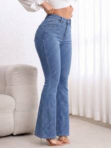 EMERY ROSE Jeans de pierna acampanada de cintura alta, ajuste delgado, versátil y casual - Azul - Ver 3