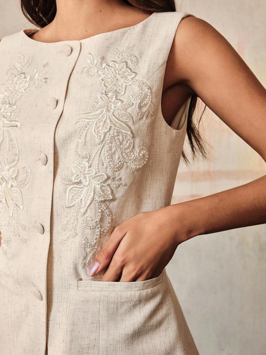 Anewsta Áo blazer không tay, ôm dáng, thanh lịch, thích hợp mặc công sở. - Màu be - Xem 1