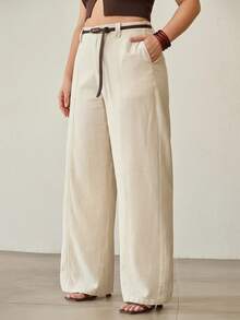 MOTF PREMIUM PLUS SIZE LINEN CASUAL PANTS, SPRING/SUMMER FALL - Apricot - View 1