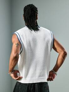 ROMWE MEN Men's Hollow Design Numeric Pattern Casual Knit Sports Tank Top - Multicolor - View 3