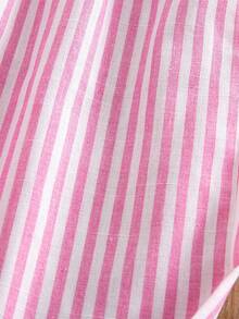 SHEIN 两件套女童编织条纹荷叶边吊带背心和长裤套装 - 粉色 - 查看 4
