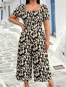 Ceyna Jumpsuit Kasual Musim Panas Ukuran Besar Motif Leopard untuk Liburan, Warna Hitam Formal - Hitam dan Putih - View 1