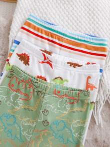 Cozy Pixies Bộ đồ ngủ 6 món cho bé trai, gồm áo dài tay cổ tròn bằng vải dệt kim mềm mại in hình khủng long hoạt hình và quần dài cạp chun. - màu xanh lá - Xem 5