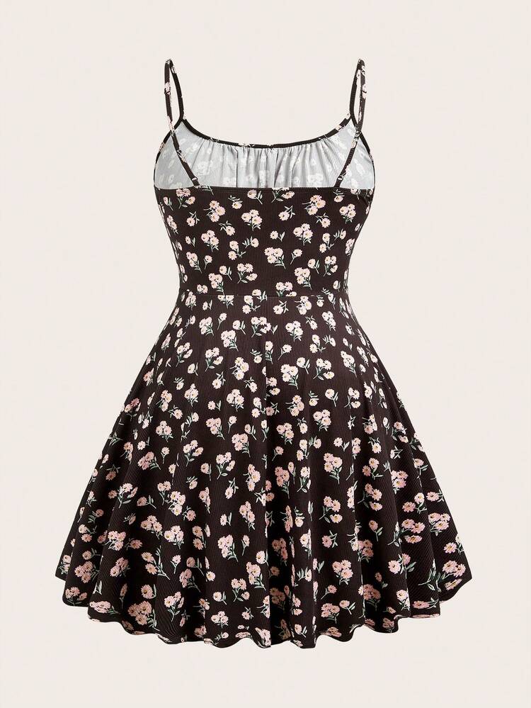 SHEIN EZwear Sexy Chocolate Brown Knit Bodycon Mini Dress With Spaghetti Straps, Summer - Chocolate Brown - View 2