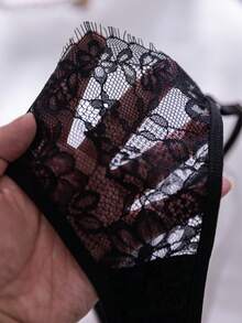 Crystal Vow 2pcs Lace Underwire Sheer Sexy Nightgown Set - Black - View 4