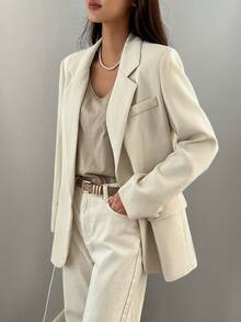DAZY 1pc Men's Casual Business Loose Fit Solid Color Blazer,Fall Clothes - Beige - View 2