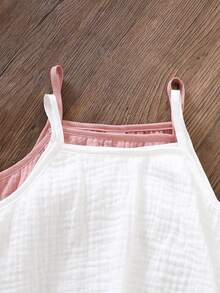 Elladie kids 4pcs/Set Young Girl Solid Color Camisole Top And Pants Casual Daily Wear - Multicolor - View 8