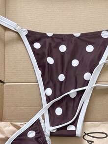 Elavelle Bộ bikini nữ cổ yếm xếp nếp in họa tiết ngẫu nhiên, thích hợp cho mùa xuân/hè. - Nhiều màu - Xem 5