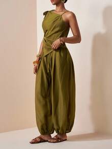 Zivah Bộ đồ đi nghỉ mát biển thường ngày, thanh lịch, hiện đại, phong cách Bohemian, gồm áo hai dây bằng chiffon mỏng và quần ống loe, bộ hai mảnh bằng chiffon, áo và quần màu nâu, bộ đồ nghỉ dưỡng phong cách Bohemian thanh lịch, bộ đồ đi làm hiện đại. - màu nâu - Xem 5