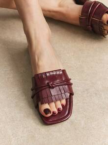 Rosivie Giày sandal đế bằng nữ đa năng với tua rua xoắn. - Gỗ đỏ - Xem 11