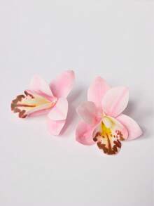 MUSERA Ins风三维花瓣大花蕙兰耳钉温柔甜美粉色兰花耳环蝴蝶兰耳环 - 粉色 - 查看 4
