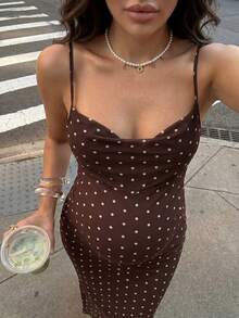 MaterniWear Vestido camisero ajustado con estampado de lunares para maternidad - Marrón - Ver 4