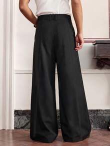 SWAVVY Pantalones casuales sueltos con botones y bolsillos para hombre - Negro - Ver 4