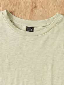 SHEIN EZwear 薄荷綠女款大尺碼圓領拼接 A 字版型純色棉質娃娃風 T恤 - 薄荷綠 - 查看 4