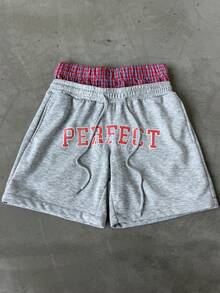 Manfinity Roghcode 青年男士街头风，INS百搭单品：字母图案拼接格纹双腰带设计男士短裤，适合街头风、日常休闲穿着、周末郊游、音乐节、社交聚会及其他青年社交场合。这款短裤是男士衣橱中不可或缺的百搭单品，也是送给男友或老公的绝佳礼物。 - 淺灰色 - 查看 4