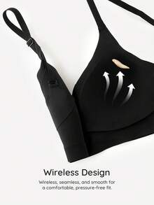 Bralution Leisure Women's Seamless Solid Color Simple Bra - Black - View 5