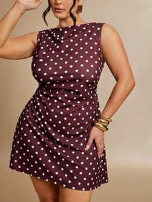 SHEIN BAE CURVE 大码女式波点A字荷叶边连衣裙 - 彩色 - 查看 5
