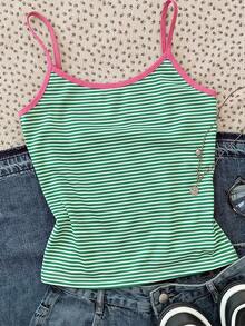 SHEIN Elladie kids 青少年女孩細肩帶背心盲盒 3-in-1，3件中隨機選1件，美式復古運動風，拼色海軍藍 + 米白色 + 紅色 - 彩色 - 查看 3