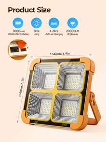 Teckwe 太阳能泛光灯，超亮 LED 应急照明，USB 可充电便携式手电筒，适用于露营/夜市/旅行/停电照明，充电应急户外太阳能便携式泛光灯露营夜市地摊灯小黄灯 - 黃色 - 查看 6