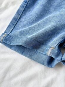 SHEIN 女童夏季波西米亞休閒柔軟水洗藍牛仔無袖寬鬆連身褲附腰帶，兒童女童春/夏日常穿搭、街頭風穿搭、節慶穿搭、派對穿搭、海灘穿搭、生日穿搭、鄉村風服飾、畢業穿搭、休閒穿搭、暑假穿搭、圖案牛仔連身褲、幼童連身褲、4歲女童連身褲、休閒連身褲、夏季連身褲 - 淺色水洗藍 - 查看 7