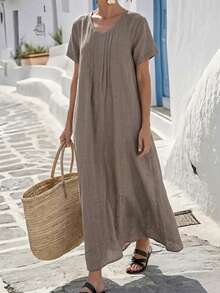 Faunlyn Women's Casual Solid Color Dress Holiday Vacation Shades Of Brown Summer - Brown - View 4