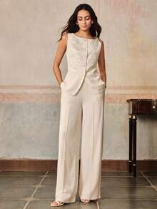 Anewsta Áo blazer không tay, ôm dáng, thanh lịch, thích hợp mặc công sở. - Màu be - Xem 6