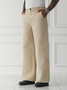 HUEFORM Men's Khaki Relaxed Fit Wide Leg Casual Pants,The Dividing Line Design Makes The Pattern More Three-Dimensional.Suitable For Daily Travel For Men - Khaki - View 5