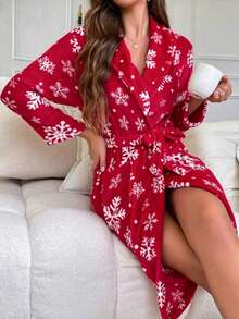 1pc Women Sleepwear Robe, Printed Stylish Bathrobe, Loose Fit Long Sleeve Soft Plush Warm Robe For Winter, Suitable For Party, Everyday, Student Summer Wedding Home Bathroom Decor - Pink - View 4