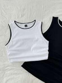 Tseoso 2pcs Women's Crew Neck Tight-Fitting Contrast Color Shell Flower Print Camisole,Summer Top - Multicolor - View 6
