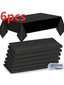 6 Pieces Elegant Disposable Black Tablecloth, Machine Woven, Perfect For Weddings, Bridal Showers, Birthdays, And General Gatherings. Easy To Clean Indoor Plastic Cover - Multicolor - View 2