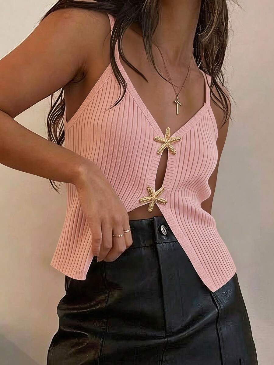 Sundraya Women's Starfish Decor Camisole Knit Top - Baby Pink - View 1
