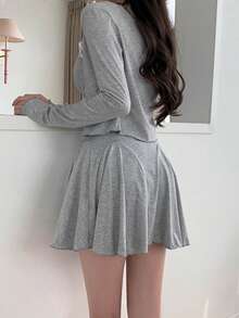 DAZY Solid Ruched Cami Dress & Open Front Jacket, Ruffle, Women Two Pieces Sets,Fall Women Clothes Lounge Sets For Women - Grey - View 2