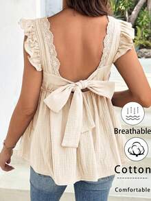 SHEIN Áo bầu cổ chữ V trơn, xếp ly, kiểu dáng thường ngày, đa năng. - Màu be - Xem 1