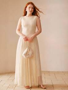 MOTF PREMIUM PLUS SIZE WOMEN RHINESTONE EMBELLISHED KNIT DRESS - Apricot - View 6