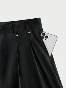 AXEPEAK Men's Solid Color Pleated Wide Leg Loose Casual Pants - Black - View 6